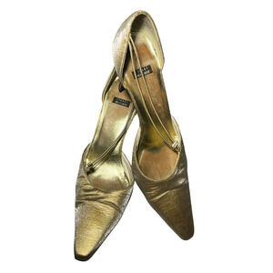 Stuart Weitzman Heels Shoes Womens Size 10.5 B Gold Dorsay Dress Pointed Toe